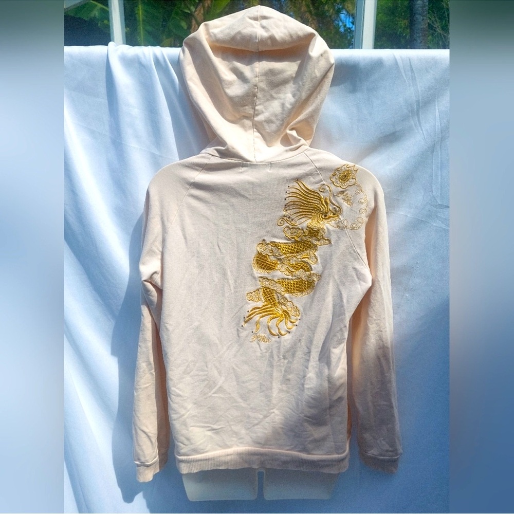 Baby Phat Zippered Hoodie Large Cream With Gold Embroidered/Jeweled Dragon READ